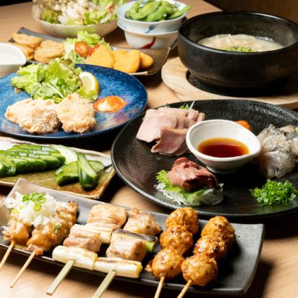 【2h飲み放題5000円肉刺しコース】肉刺し・炊き餃子・焼き鳥など全8品