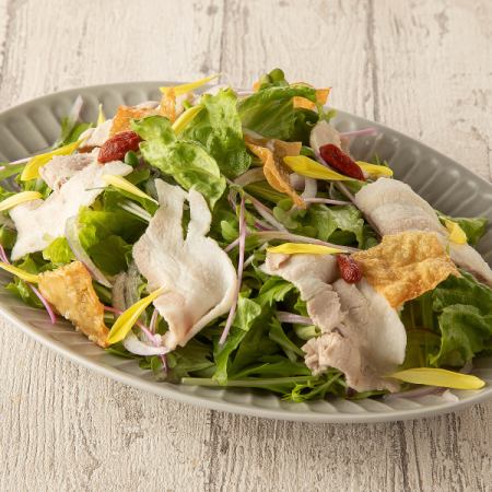 Pork shabu-shabu and fried yuba salad