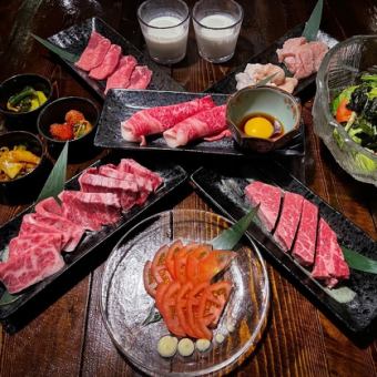 【套餐C】当日宫崎牛、黑毛和牛菲力牛排、烤金枪鱼握寿司等16道菜 5,980日元（含税）