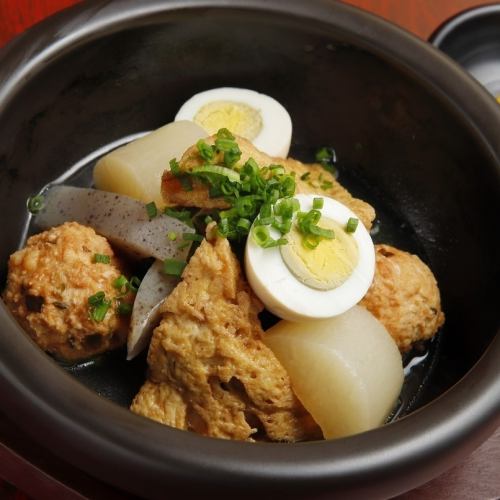 Radish, deep-fried tofu, konjac, boiled egg, 5 types of meatballs, 1 each