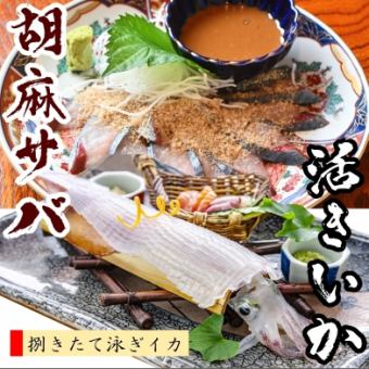 【志まづコース￥5,000】⇒活イカ＆胡麻サバ付き≪なんと！飲放時間無制限≫ 