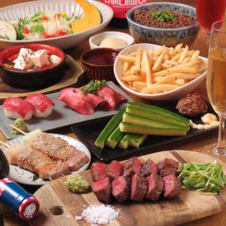 A5黒毛和牛使用★肉寿司とステーキが味わえるコース4400円~