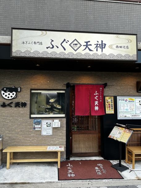 從西田邊站步行5分鐘★隱藏的家常餐廳有名。一條活潑的虎河豚在水族箱裡快樂地遊來游去！