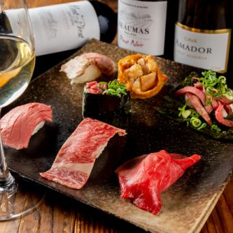 [Platinum → 16 items ☆ 8,000 yen] 3 types of top-quality carefully selected meat sushi, luxury Japanese black beef assortment★∞All-you-can-drink included