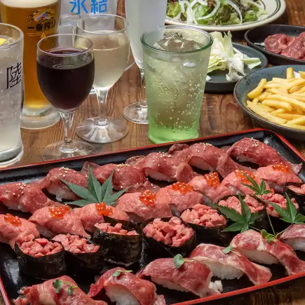 京都初【TikTokで大バズり】黒毛和牛肉寿司食べ放題コース 4000円(税込4400円)