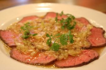 Carpaccio of green onion salted beef tongue