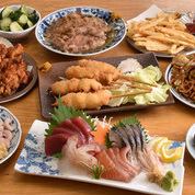 【コスパ◎】海鮮刺身盛り4種や人気の串カツなど全10品90分飲み放題付き3900円(税込)！
