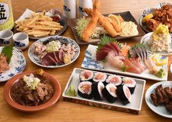 【宴会に◎】海鮮刺身盛り4種や肉豆腐とろタク巻きなど全10品90分飲み放題付き4500円(税込)!