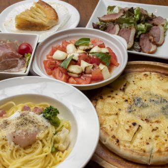 【周六女士午餐】意大利套餐，特别的dolce和全部6道菜2小时无限畅饮2000日元（含税2200日元）