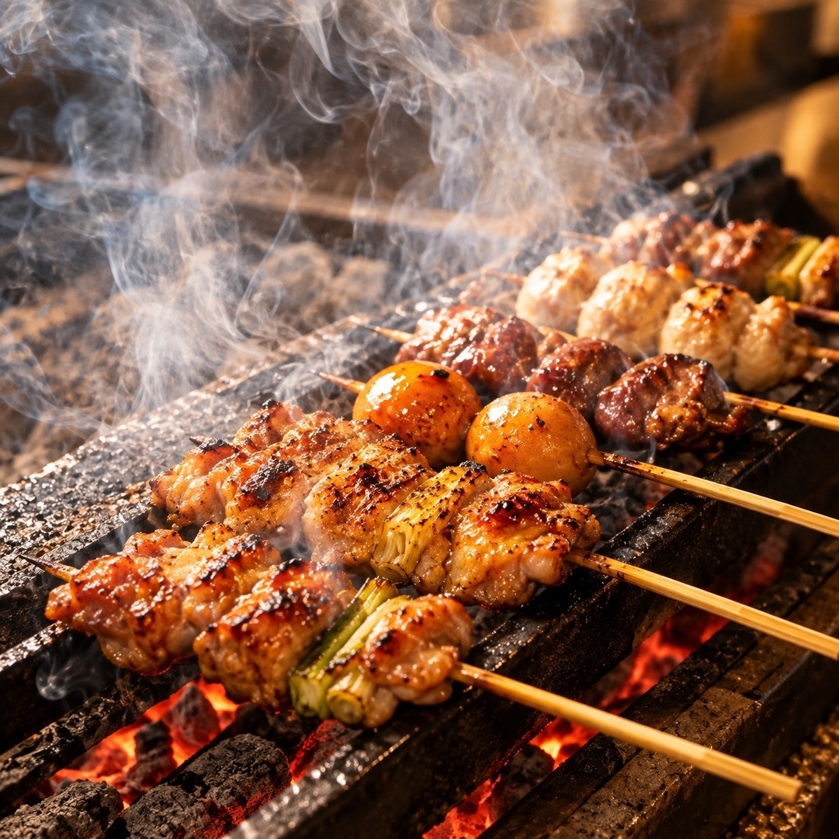 1本1本丁寧に串打ちをし、こだわりの炭火で焼き上げる焼き鳥