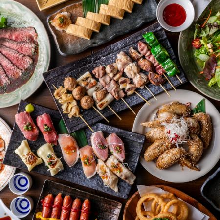 All-you-can-eat and drink for 3 hours ★ Including the popular meat sushi!! All-you-can-eat 35 dishes & all-you-can-drink 70 types "Luxury Course" 4,000 yen