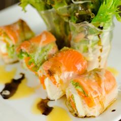 Fresh spring rolls with salmon and avocado