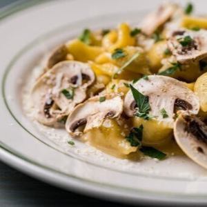 Pasta Conchiglie with Three Types of Cheese and Mushrooms