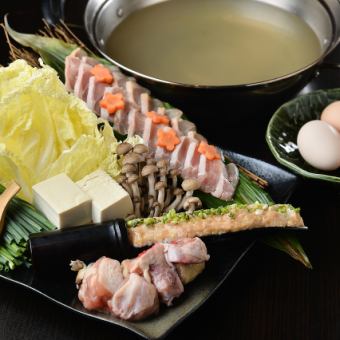 The ever-popular Mizutaki and seared white liver sashimi... luxurious!! [Mizutaki course] 7 dishes in total, 120 minutes all-you-can-drink included... 6,500 yen