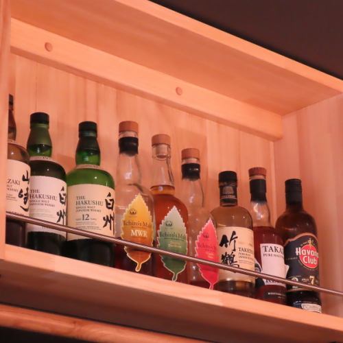 A wide variety of sake, whiskey, wine, and more