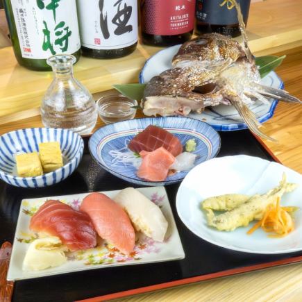 握りも楽しめる昼飲みコース料理4品＋2H飲み放題付3650円(税込)