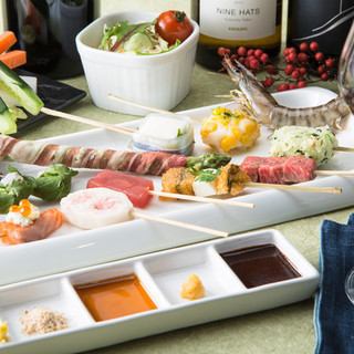 [Dinner course No. 1 in popularity☆ Seasonal vegetable course] 4,800 yen including popular tiger prawns, wagyu beef, and 5 kinds of seasonal skewers