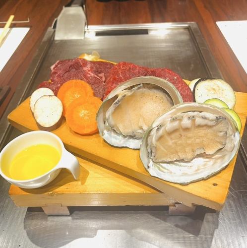 【3月限定】鲍鱼牛排套餐（肉约200g）【5道菜+无限量畅饮】原价10,000日元，现仅售8,000日元