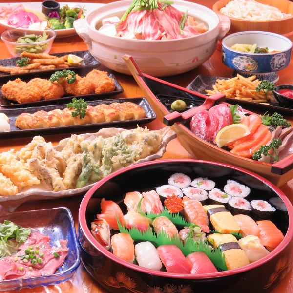 お寿司やお刺身、サラダ、鍋まで豪華な宴会コースは2時間半飲み放題付【3980円(税込)】4名様～ご利用可能◎