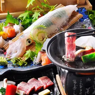 9～10月活イカ造り、黒毛和牛陶板焼き等「雅」コース 飲み放題120分付き 10500円→8800円(税込)