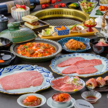 ◆ [Mori] Yakiniku Kaiseki Course: 11 dishes including sea urchin and wagyu gunkan, black tongue, and premium yakiniku, 18,000 yen