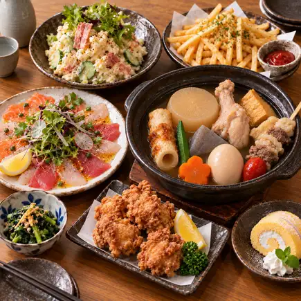 気軽な宴会に【個室×3H飲放題付】鮮魚カルパッチョ×創作肉おでん 宵-YOI-コース全7品3,500