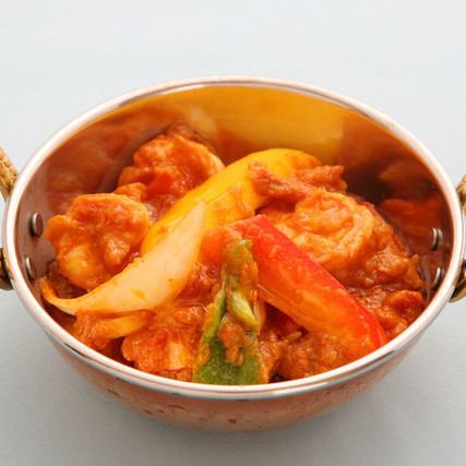 Shrimp Kadai/Sag and shrimp curry each