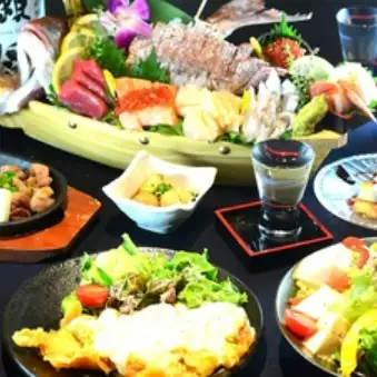 【환송 영회 흑돼지 숯불과 두껍게 잘라 쇠고기 탄과 제철 생선 차림