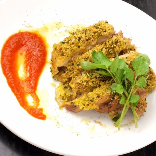 Grilled chicken with herb bread crumbs