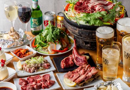 【初學者套餐】包含3杯飲料,包含成吉思汗、羊排、羊舌、鹽烤蔥等。