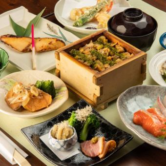 【含2小时无限畅饮】包含各种怀石料理的Tekomai套餐★生鱼片、天妇罗、深川蛤蜊饭等。