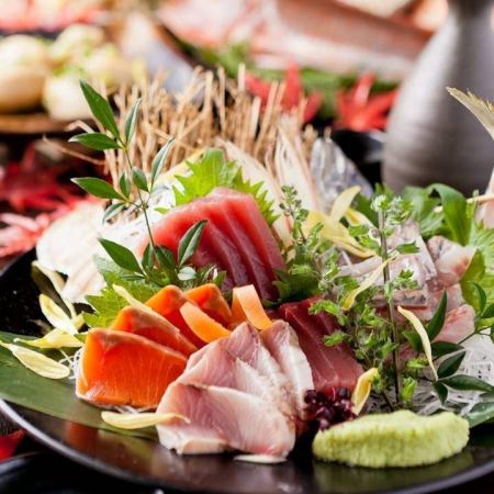 Five pieces of raw fish sashimi