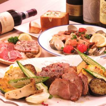 【2H飲放付】富士山ジビエBBQ肉を堪能!秋刀魚のパスタや蛤のアクアパッツァ含む全8品5000円