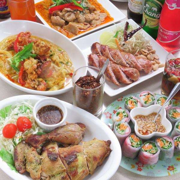 [Profit！泰國菜熟練的設置菜單♪]所有4道菜，如綠咖哩B套餐1300日元（不含稅）
