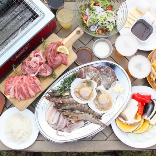 Autumn BBQ Sea & Continent Course | Seafood delivered directly from Oarai, Hitachi beef, and domestic meat grilled over charcoal ★ 120 minutes of all-you-can-drink alcohol