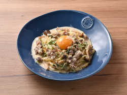 Kujo leek and mushroom koji carbonara