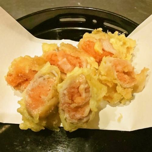 Meat-rolled cod roe tempura
