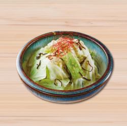 Crispy salted cabbage finished with Hokkaido kelp
