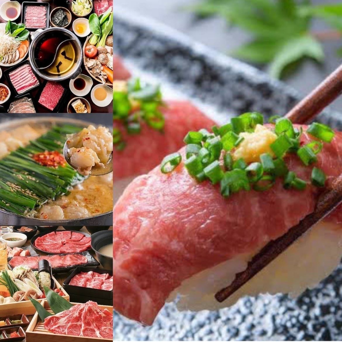 [Exquisite] Domestic beef and pork shabu-shabu and meat sushi are irresistibly delicious