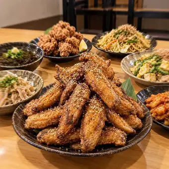 <リニューアル>90分｜あぐー炭火焼付・手羽先と他20品食べ飲み放題
