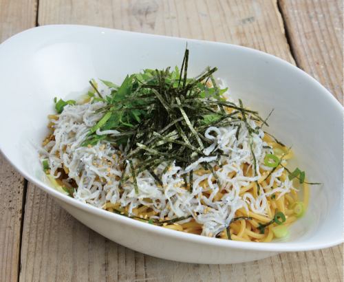 Plenty! Japanese-style pasta with kettle-fried whitebait and perilla leaves