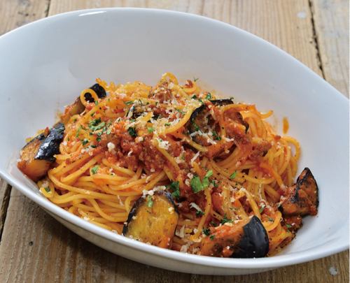 Bolognese with grilled eggplant