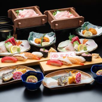 【宴会コース5000円(税込)】岩船豚せいろ蒸し・握り5貫など料理全7品&2H飲み放題付
