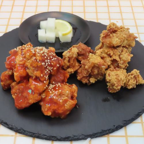 2種類の異なる味わいを楽しめる！ヤンニョムチキンとフライドチキンのハーフ＆ハーフ
