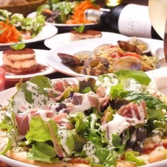 1時間飲み放題付き!選べるパスタorピッツァとデザートまで付いた平日夜の得得コース2200円♪
