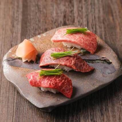 Meat sushi at a yakiniku restaurant, not just yakiniku