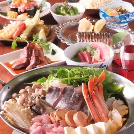 煌き海鮮！えびす鍋・牛ステーキ・寿司など9品★7000円(税込)コース3時間飲み放題付♪