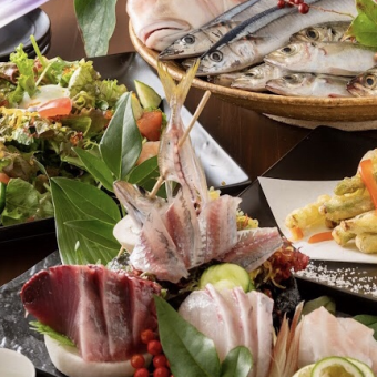 旬の鮮魚や揚げ物など(全6～7品)2時間飲み放題付　豪華宴会コース　8000円(税込)