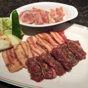 能登和牛排骨、能登五花肉和国产鸡肉套餐