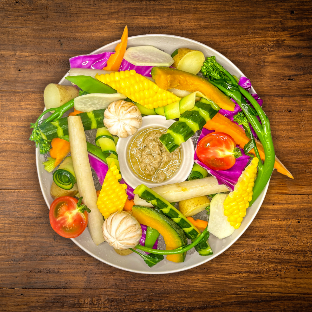 Bagna cauda with colorful vegetables